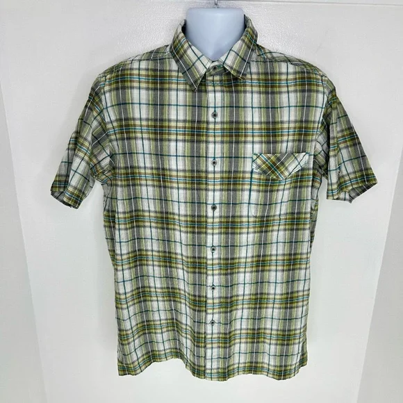 Kuhl Green Plaid Seersucker Button Down Shirt Large Hiking Fishing Outdoors Gorp - Picture 2 of 13
